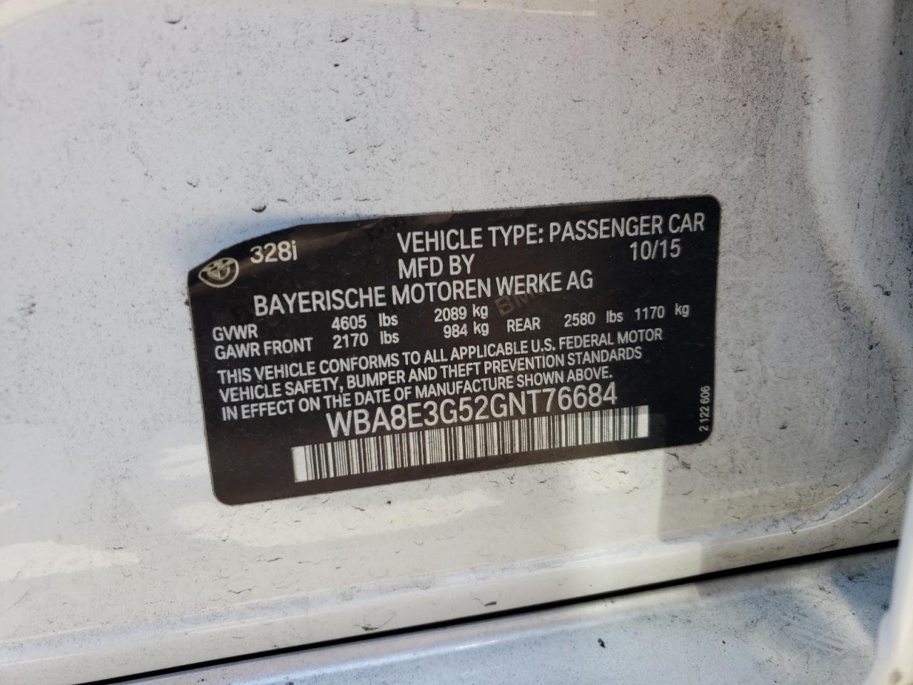 WBA8E3G52GNT76684 2016 BMW 328 Xi Sulev