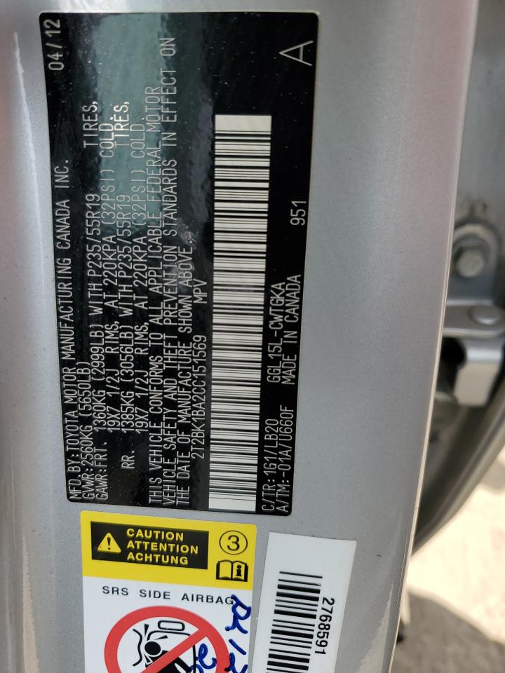 2T2BK1BA2CC151569 2012 Lexus Rx 350