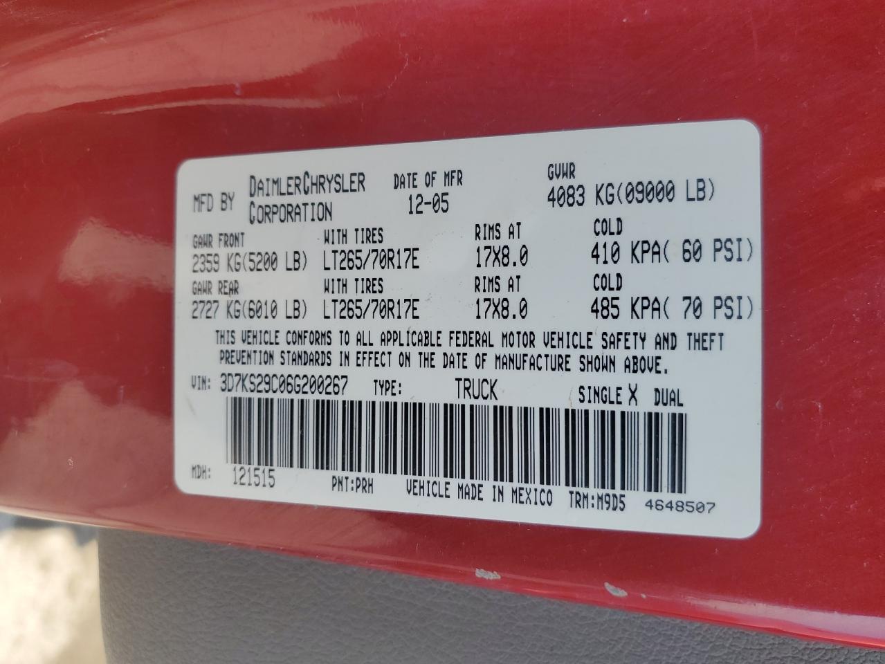 3D7KS29C06G200267 2006 Dodge Ram 2500