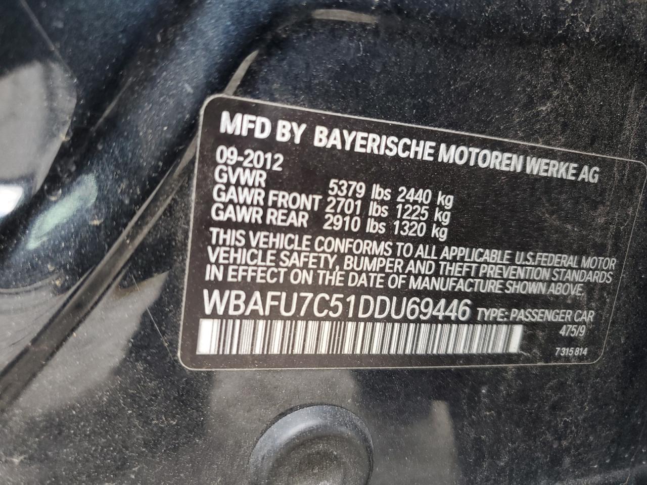 WBAFU7C51DDU69446 2013 BMW 535 Xi