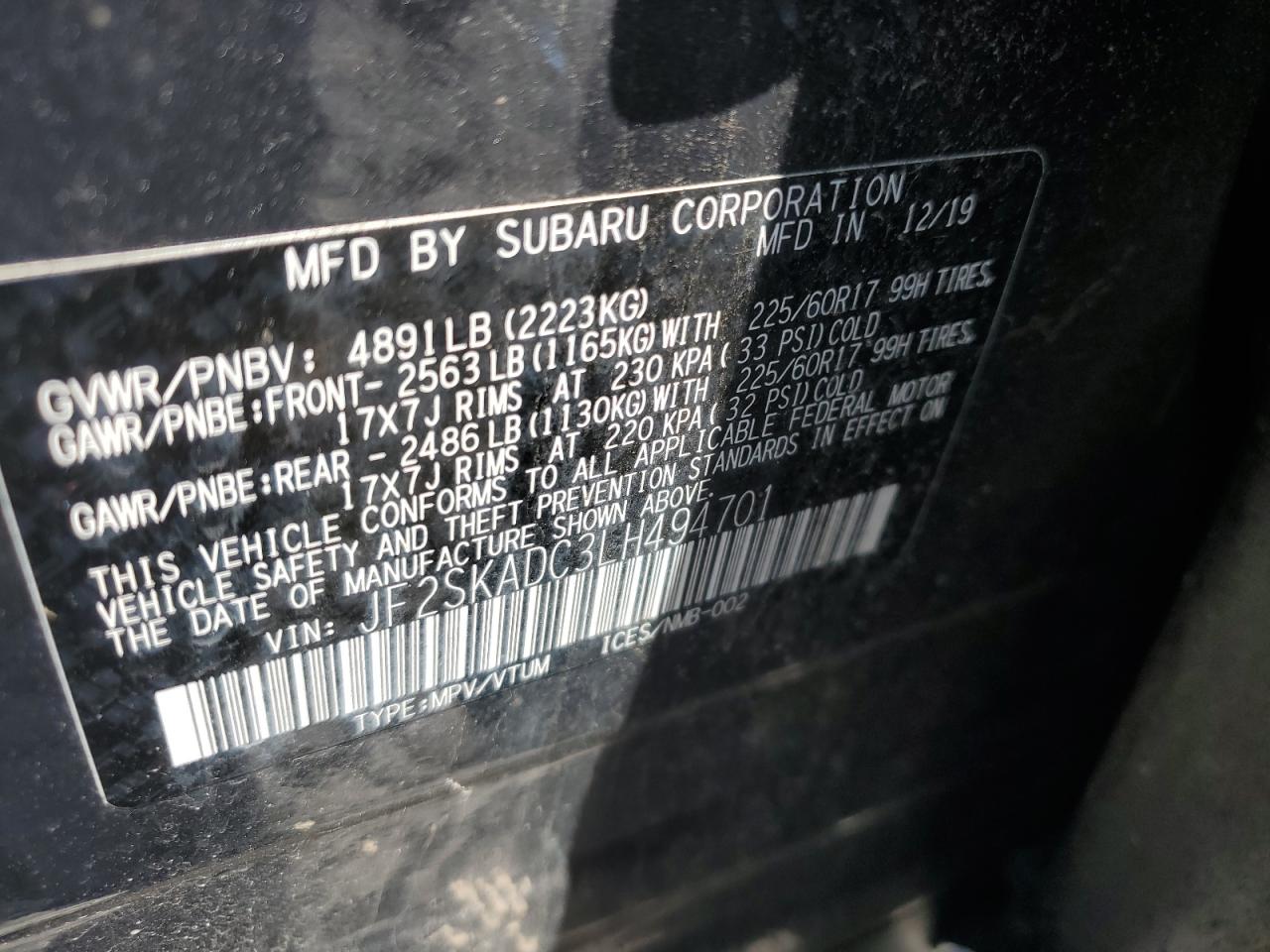JF2SKADC3LH494701 2020 Subaru Forester