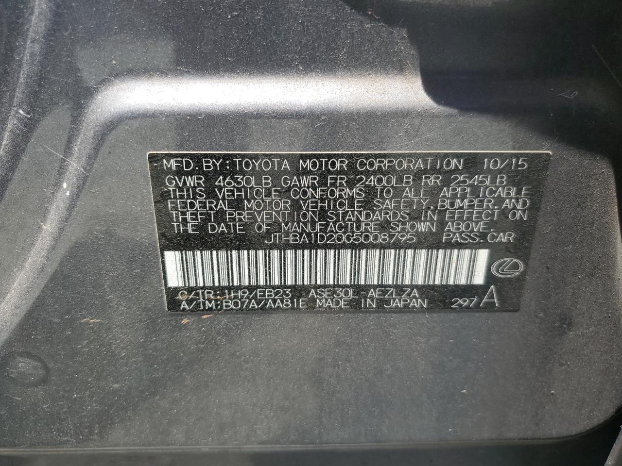 JTHBA1D20G5008795 2016 Lexus Is 200T