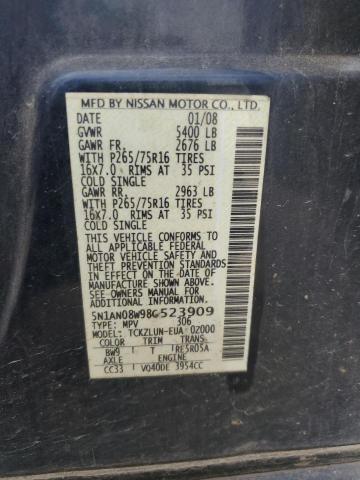 2008 Nissan Xterra Off Road VIN: 5N1AN08W98C523909 Lot: 60025824
