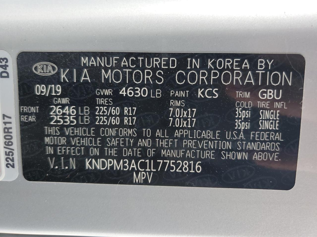 KNDPM3AC1L7752816 2020 Kia Sportage Lx