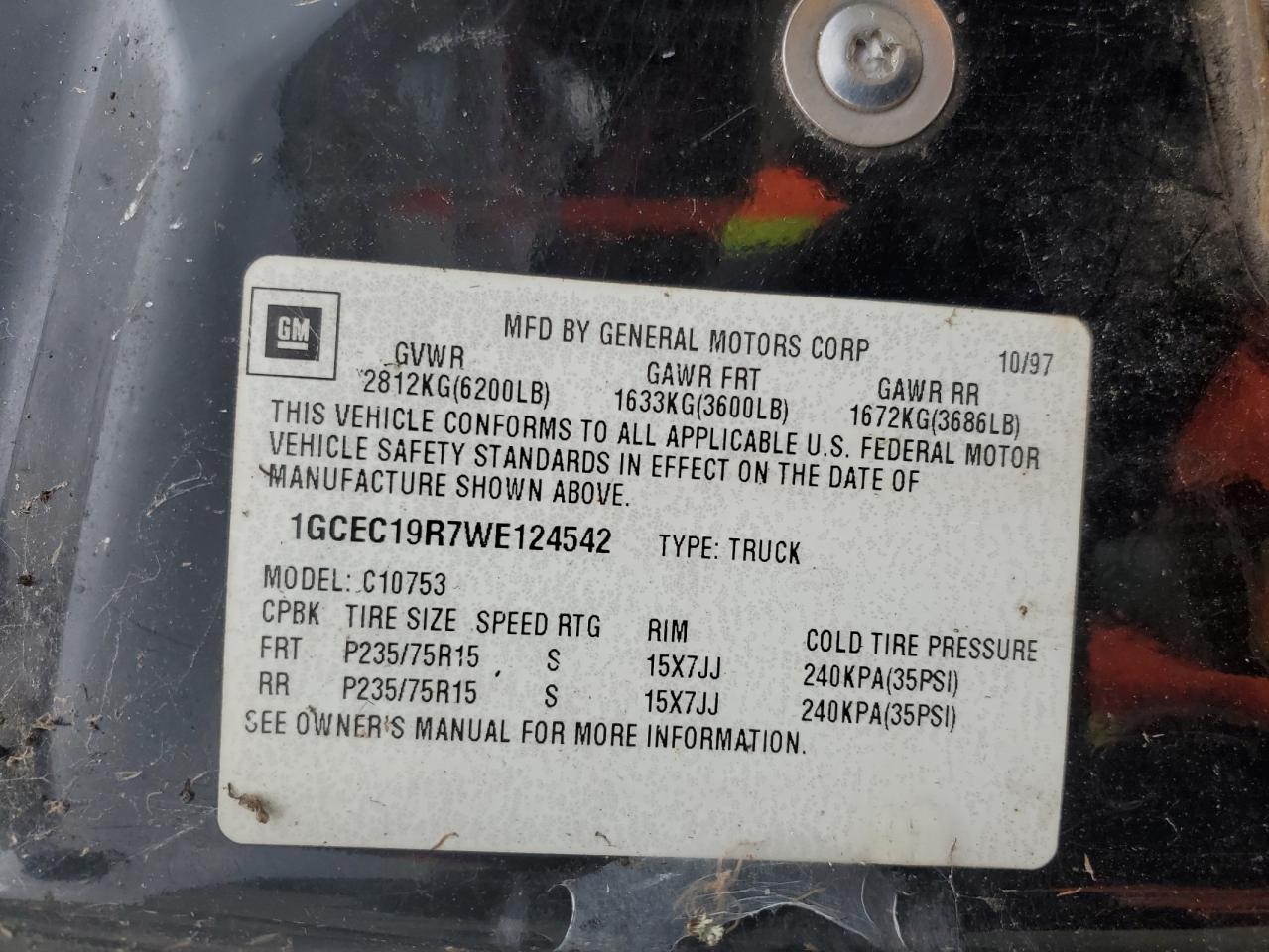 1GCEC19R7WE124542 1998 Chevrolet Gmt-400 C1500