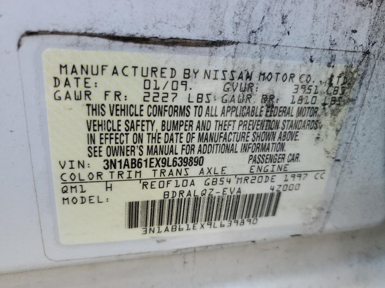 3N1AB61EX9L639890 2009 Nissan Sentra 2.0