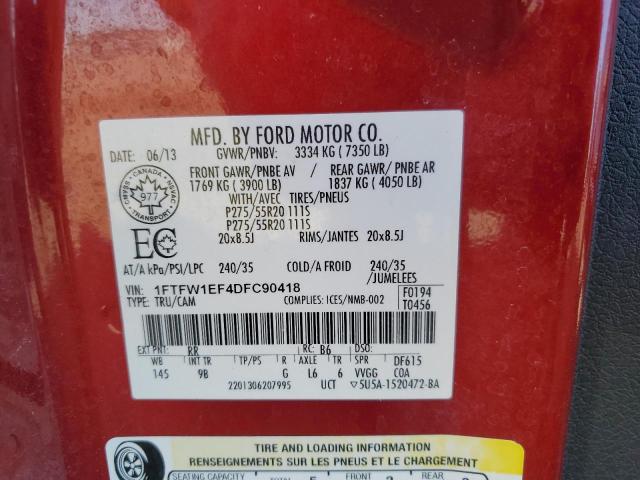 2013 Ford F150 Supercrew VIN: 1FTFW1EF4DFC90418 Lot: 58116174