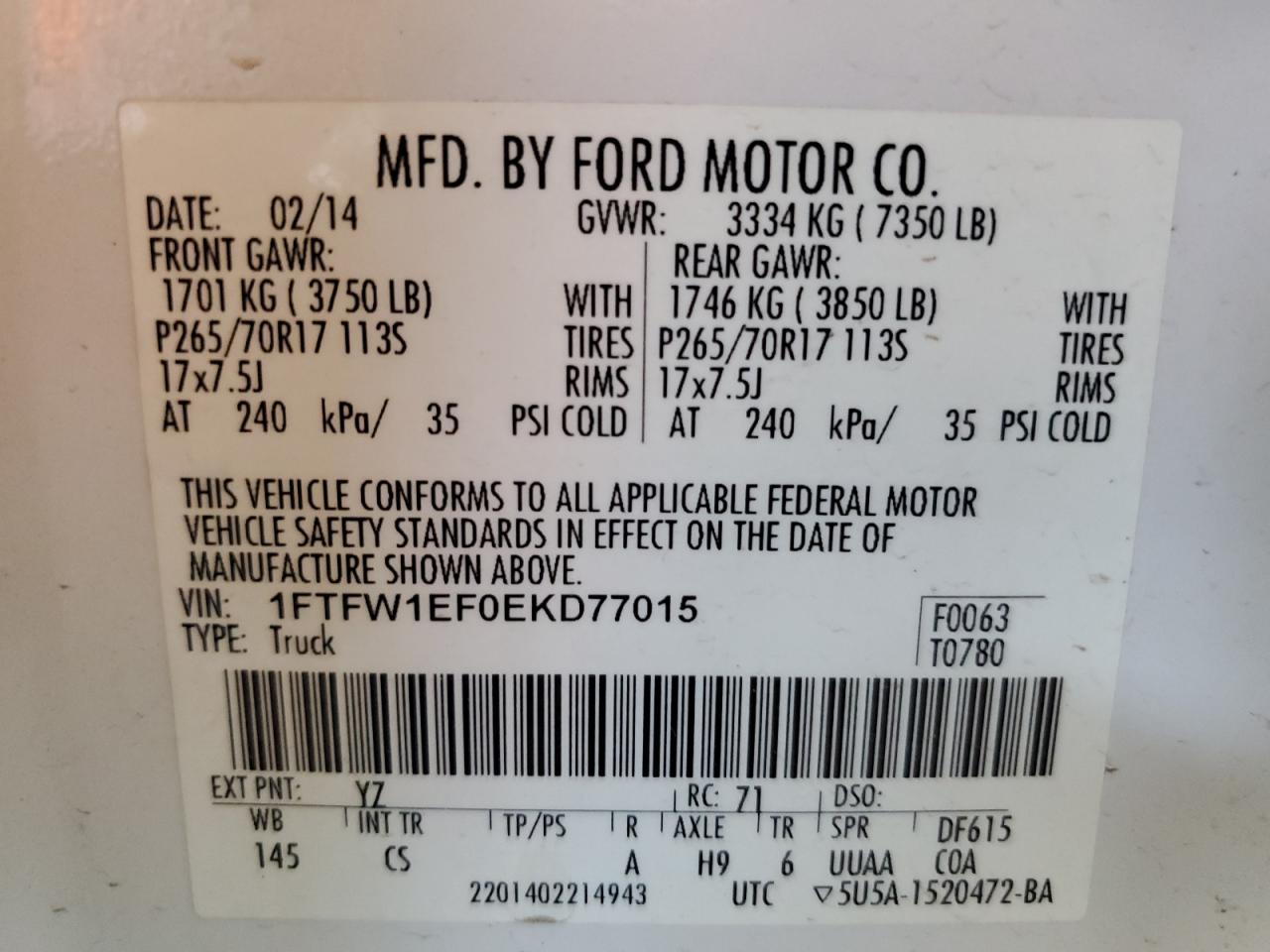 1FTFW1EF0EKD77015 2014 Ford F150 Supercrew