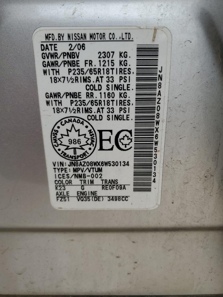 JN8AZ08WX6W530134 2006 Nissan Murano Sl