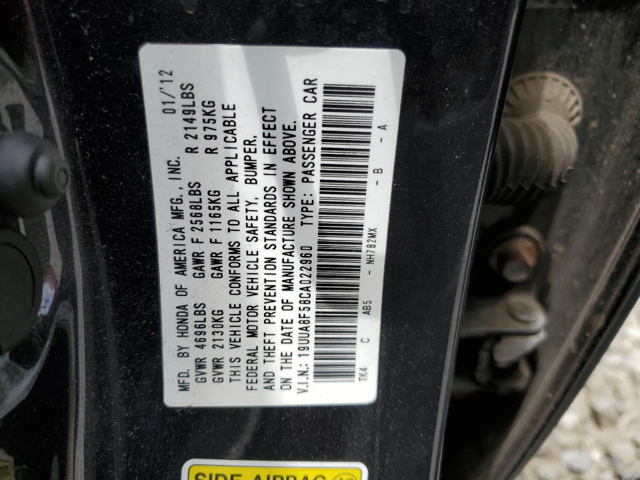 19UUA8F58CA022960 2012 Acura Tl