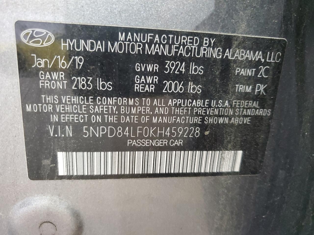 5NPD84LF0KH459228 2019 Hyundai Elantra Sel