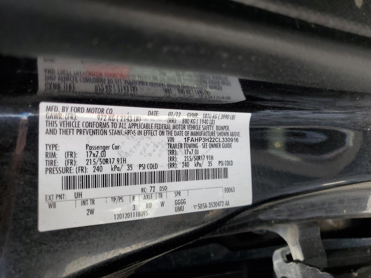 1FAHP3H22CL330916 2012 Ford Focus Sel