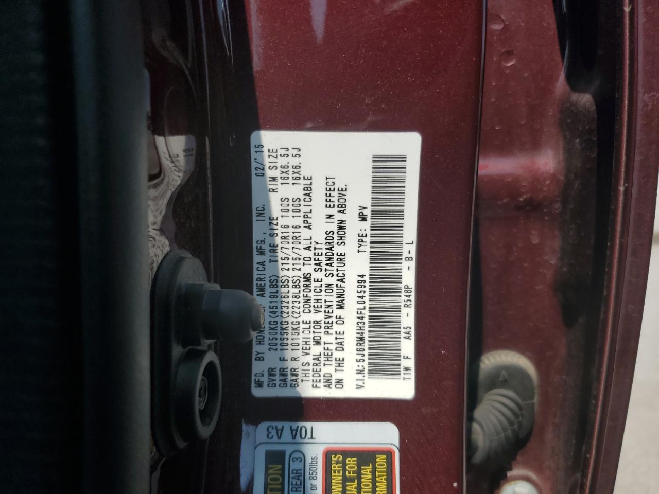 5J6RM4H34FL045994 2015 Honda Cr-V Lx