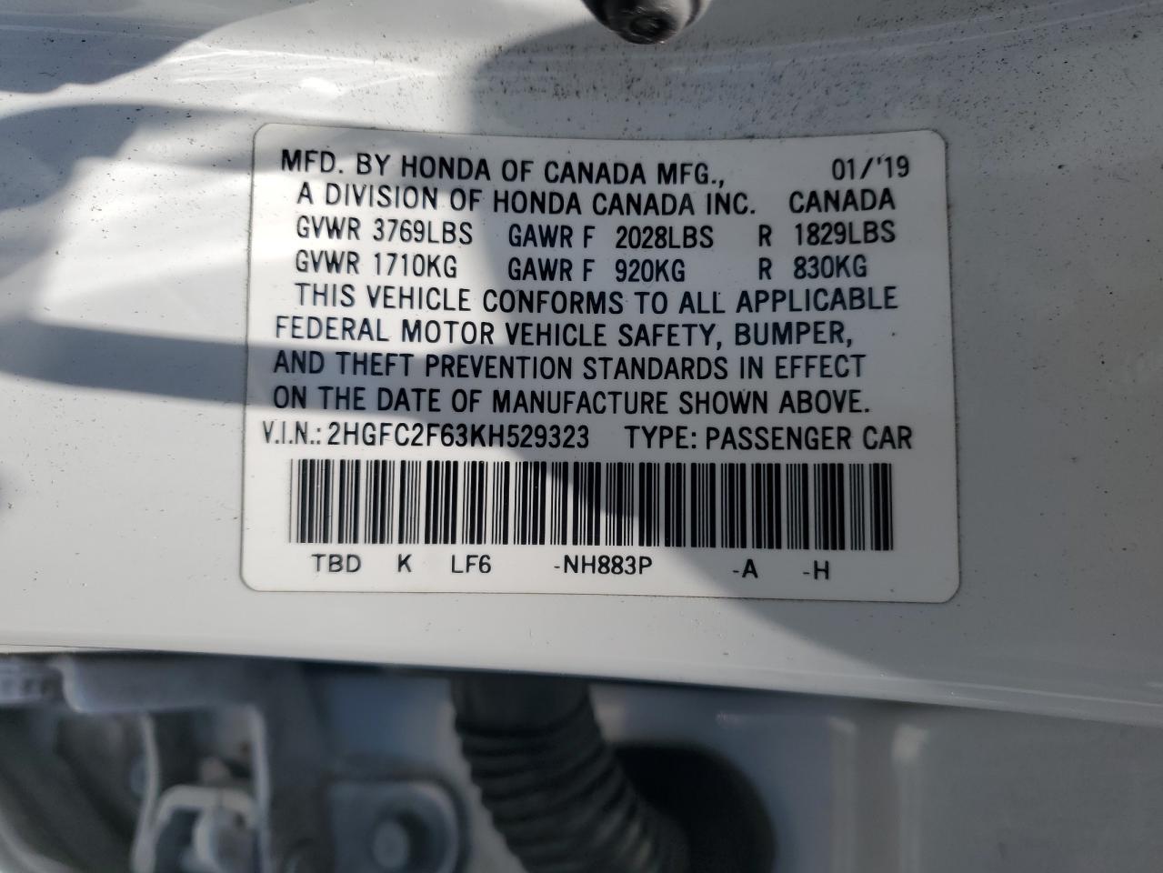 2HGFC2F63KH529323 2019 Honda Civic Lx