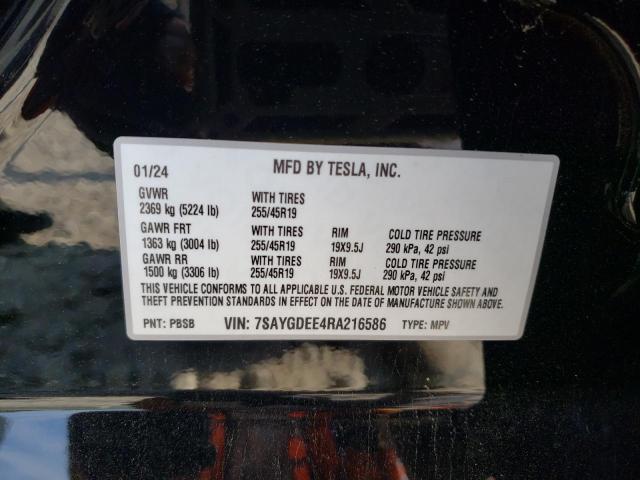 2024 Tesla Model Y VIN: 7SAYGDEE4RA216586 Lot: 58812874