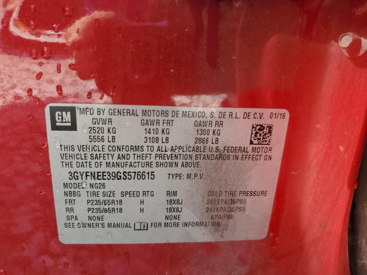 3GYFNEE39GS576615 2016 Cadillac Srx Luxury Collection