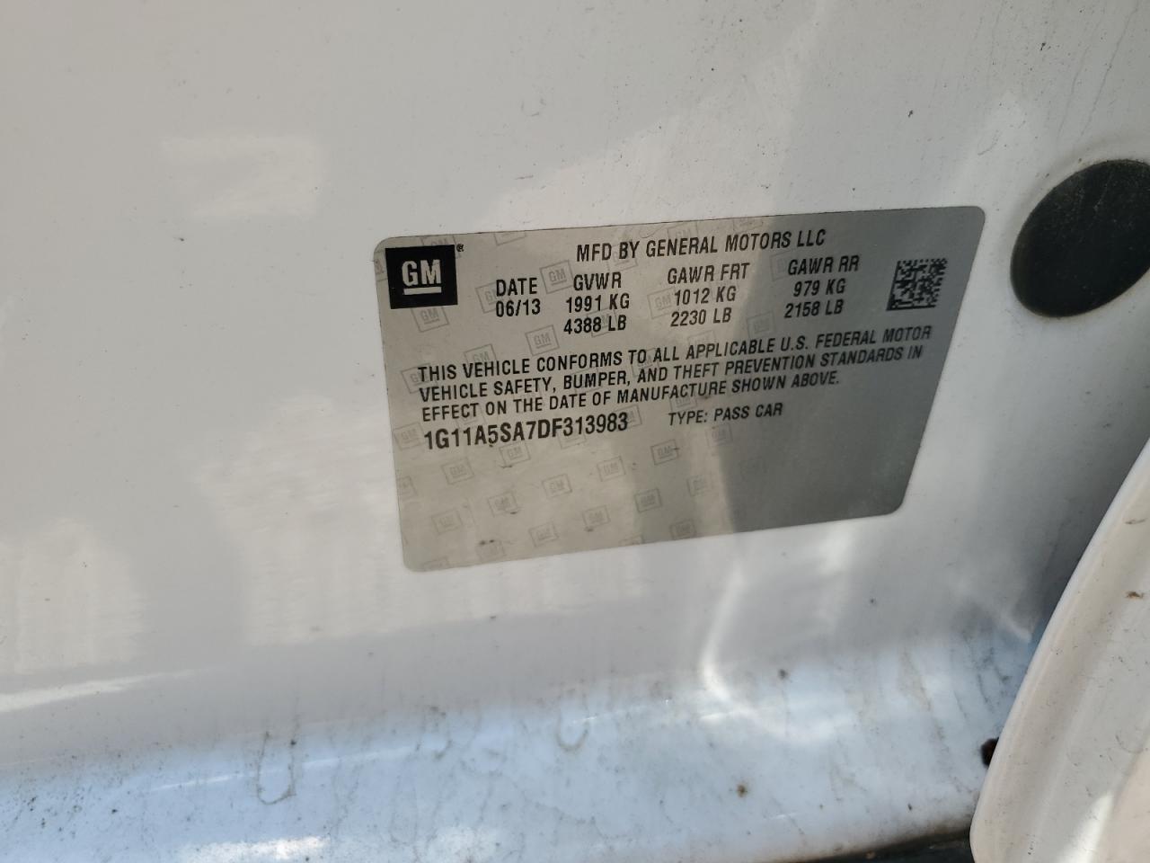 1G11A5SA7DF313983 2013 Chevrolet Malibu Ls