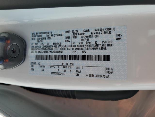 2022 Ford Escape Sel VIN: 1FMCU0H67NUB38561 Lot: 58328074