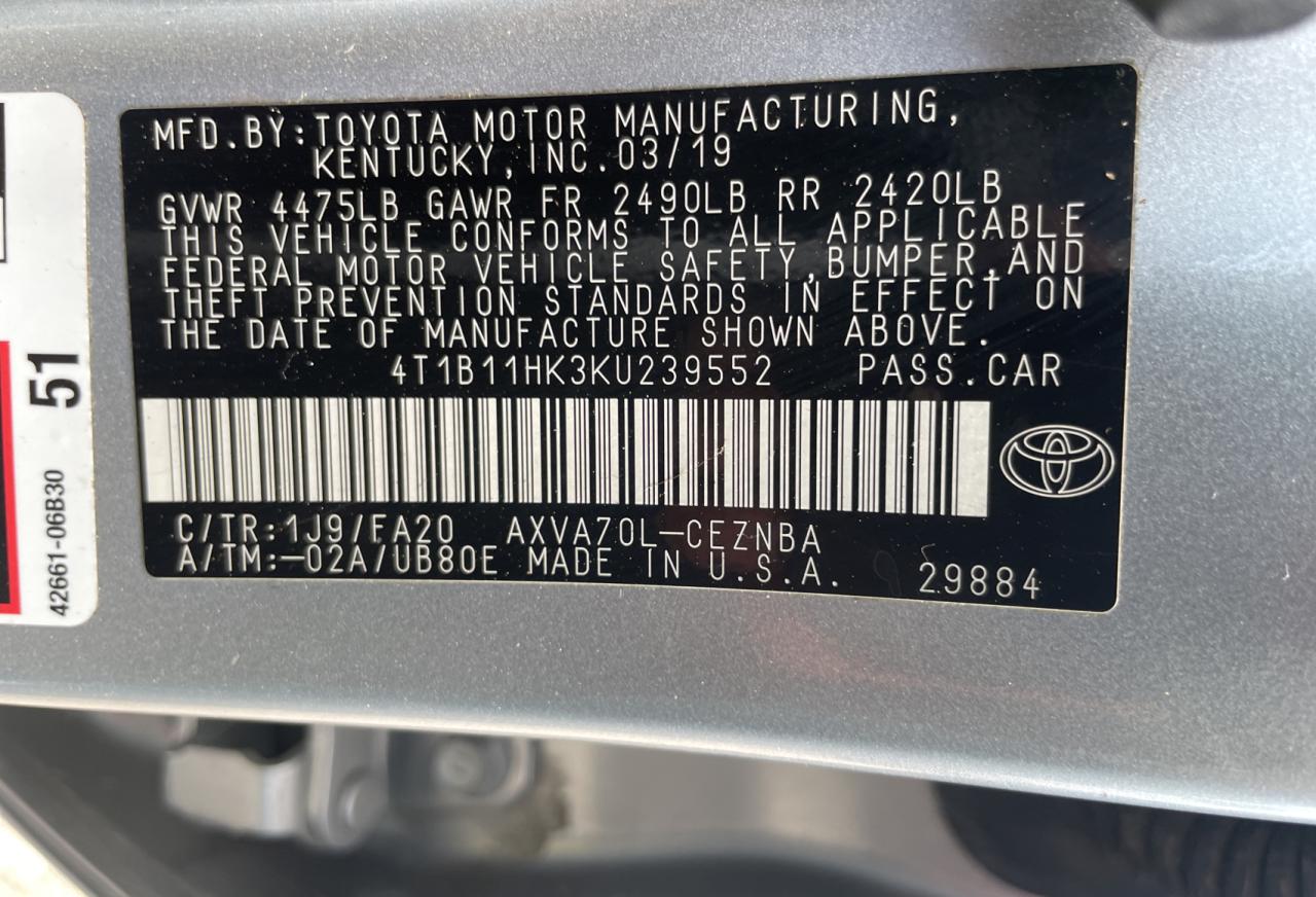 2019 Toyota Camry L vin: 4T1B11HK3KU239552