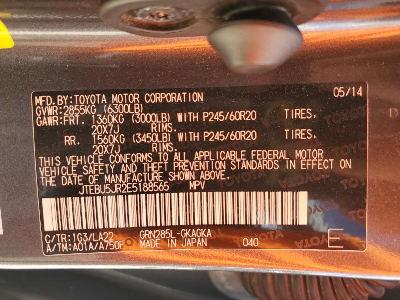 JTEBU5JR2E5188565 2014 Toyota 4Runner Sr5