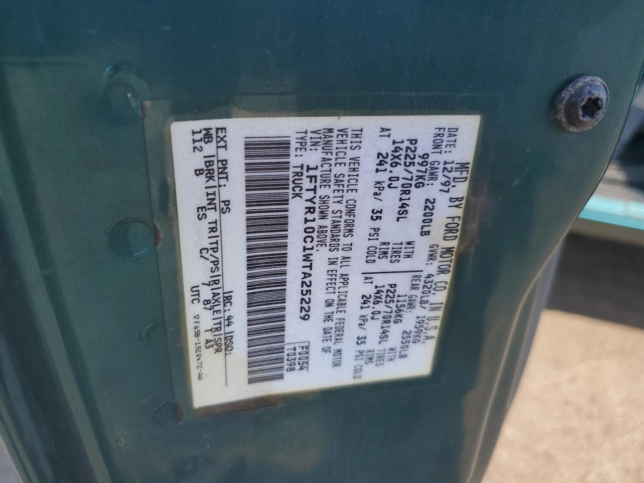 1FTYR10C1WTA25229 1998 Ford Ranger