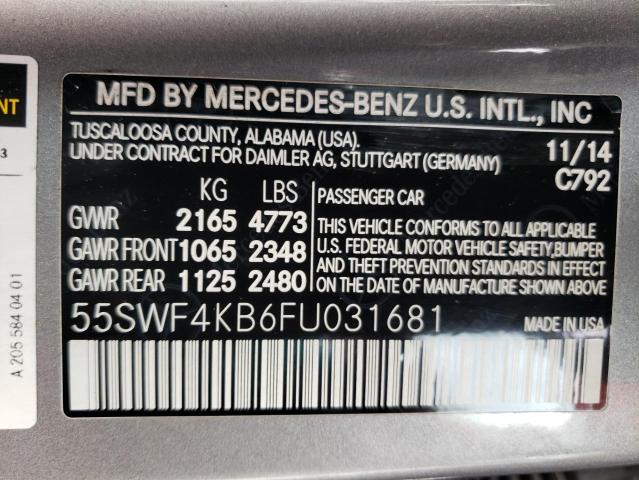 VIN 55SWF4KB6FU031681 2015 Mercedes-Benz C-Class, 3... no.12