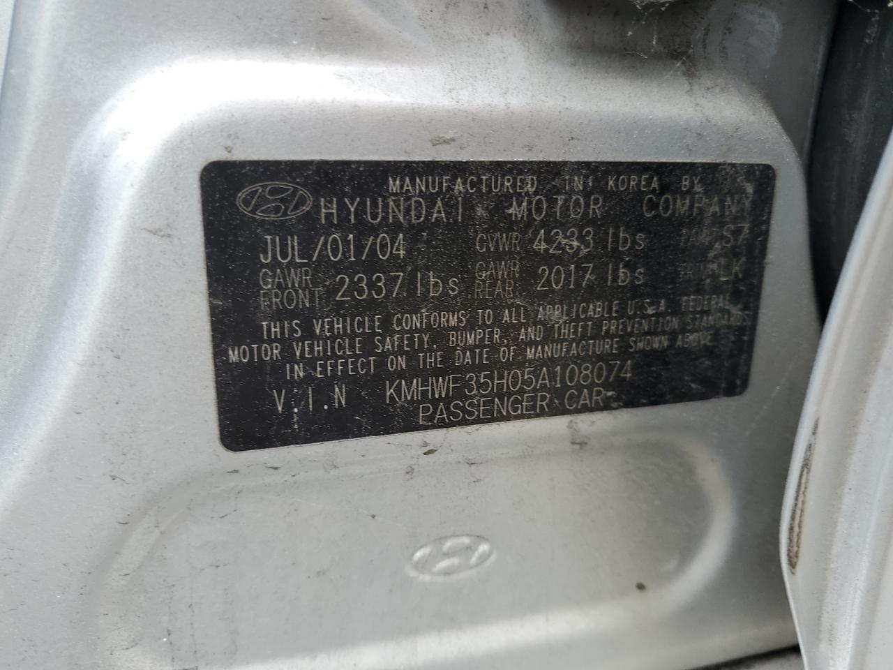 KMHWF35H05A108074 2005 Hyundai Sonata Gls