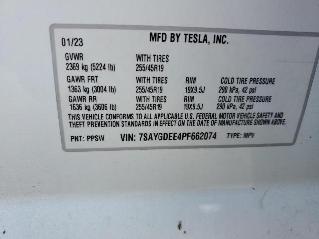 2023 Tesla Model Y VIN: 7SAYGDEE4PF662074 Lot: 58466584