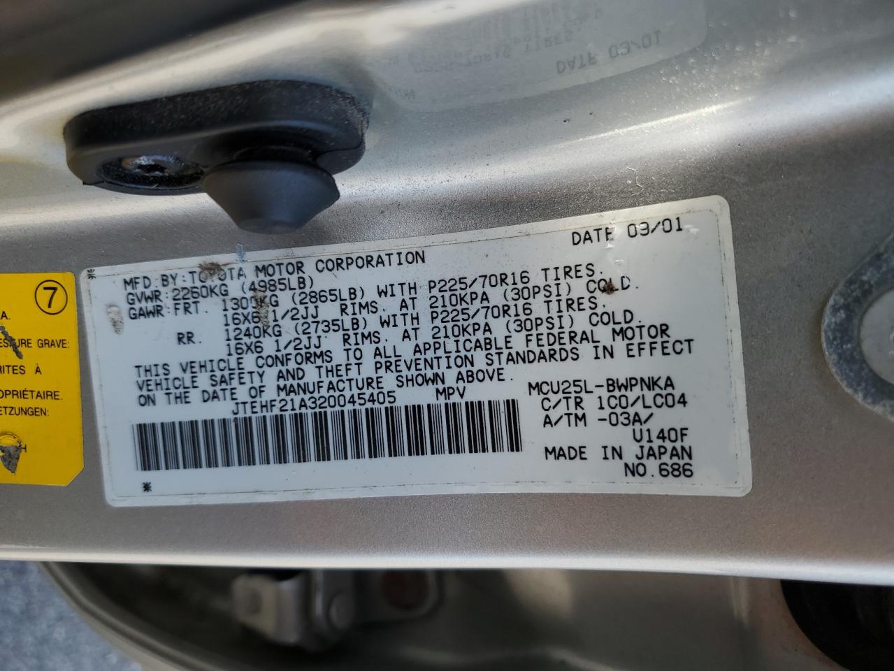 JTEHF21A320045405 2002 Toyota Highlander Limited