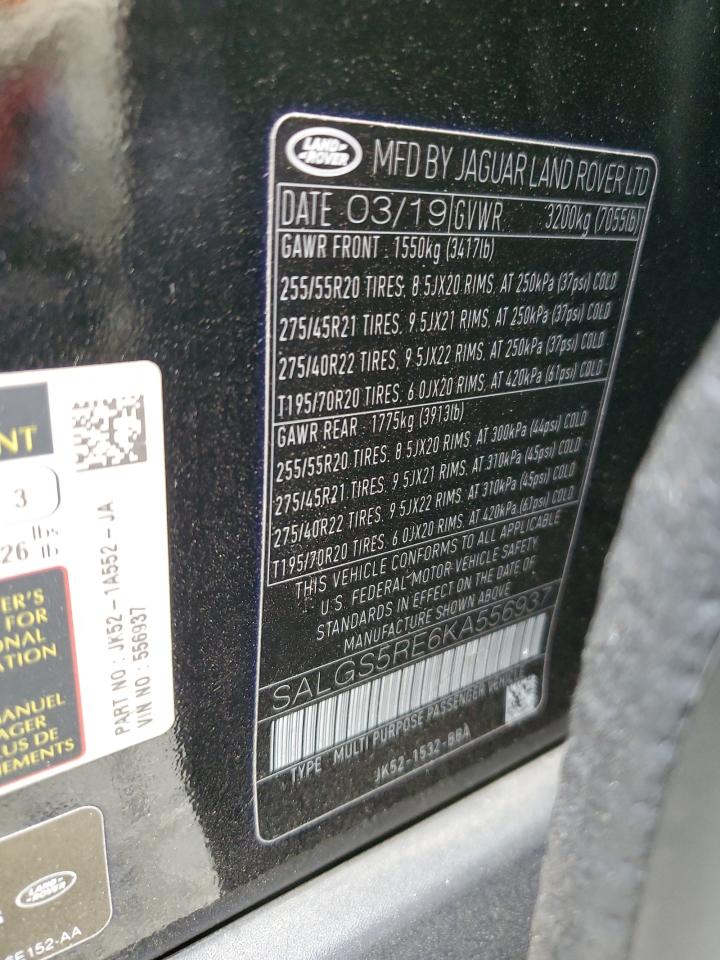 SALGS5RE6KA556937 2019 Land Rover Range Rover Supercharged