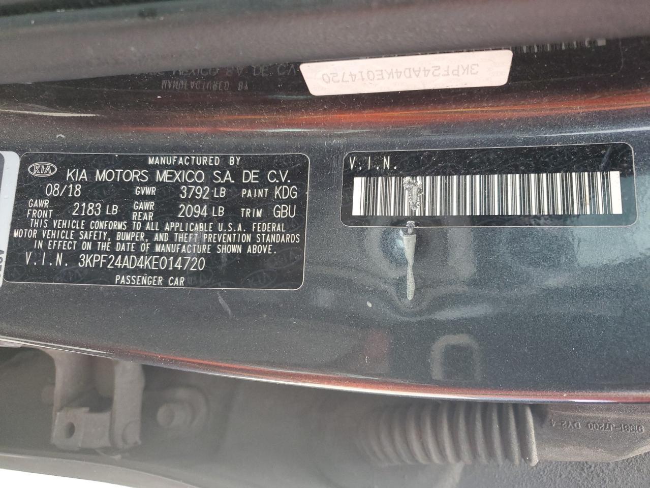 3KPF24AD4KE014720 2019 Kia Forte Fe