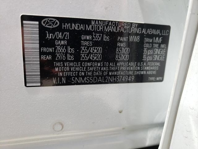 2022 Hyundai Santa Fe Calligraphy VIN: 5NMS5DAL2NH374949 Lot: 58347434