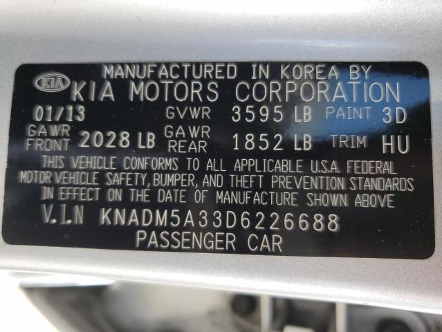 2013 Kia Rio Lx VIN: KNADM5A33D6226688 Lot: 59250554