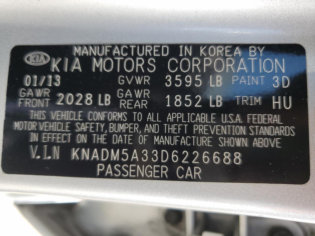 KNADM5A33D6226688 2013 Kia Rio Lx