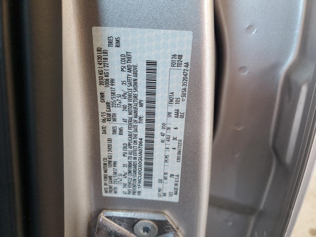 1FMCU0GX0GUA07064 2016 Ford Escape Se