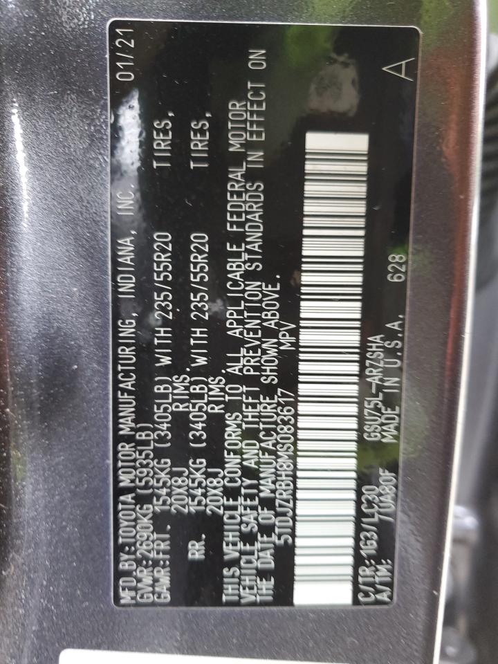 5TDJZRBH8MS083617 2021 Toyota Highlander Xse