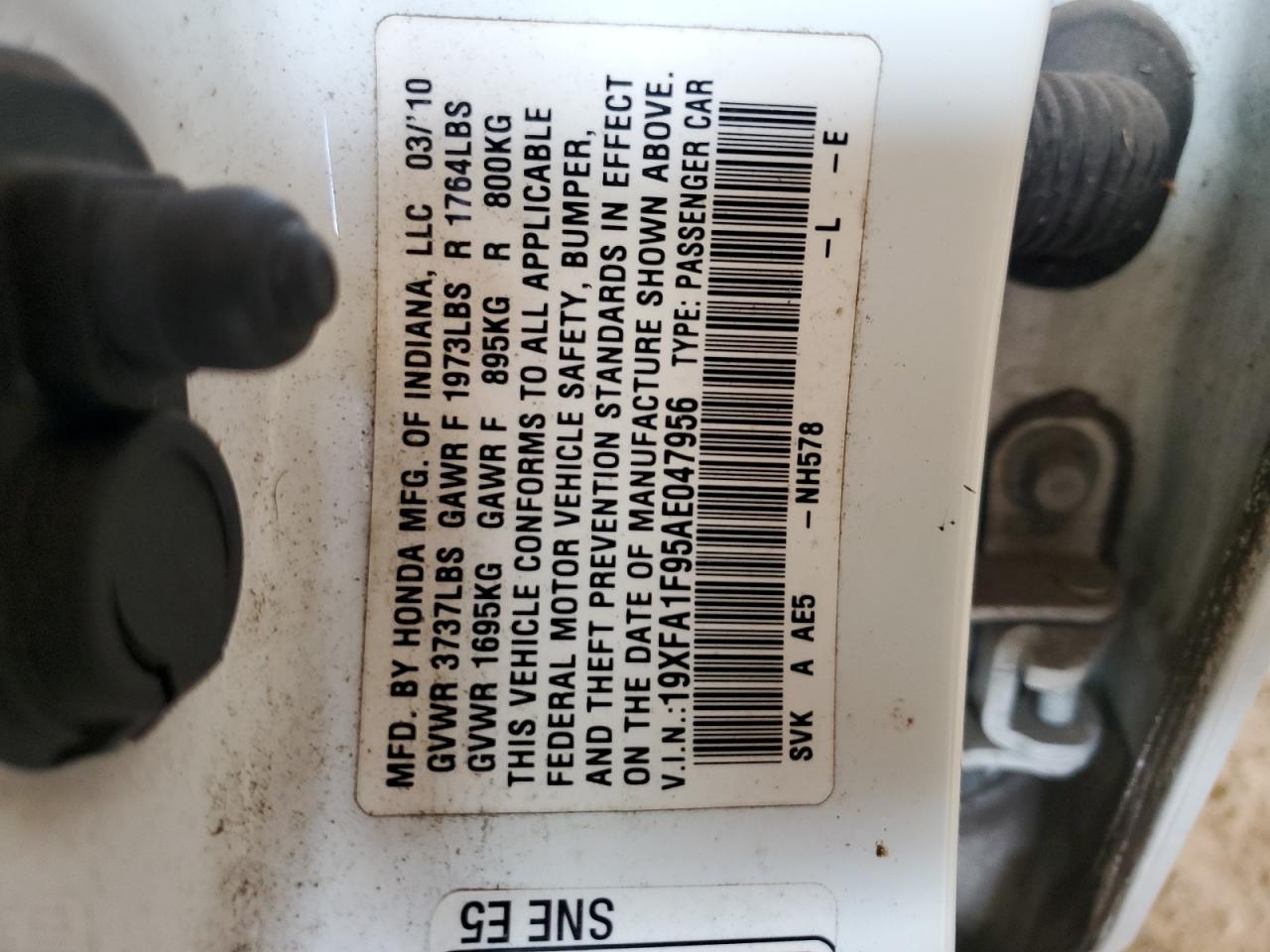 19XFA1F95AE047956 2010 Honda Civic Exl