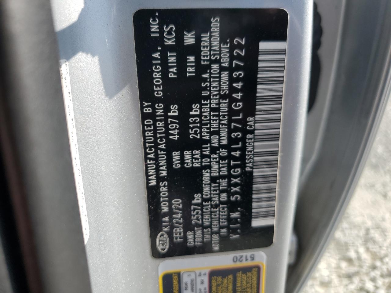 5XXGT4L37LG443722 2020 Kia Optima Lx