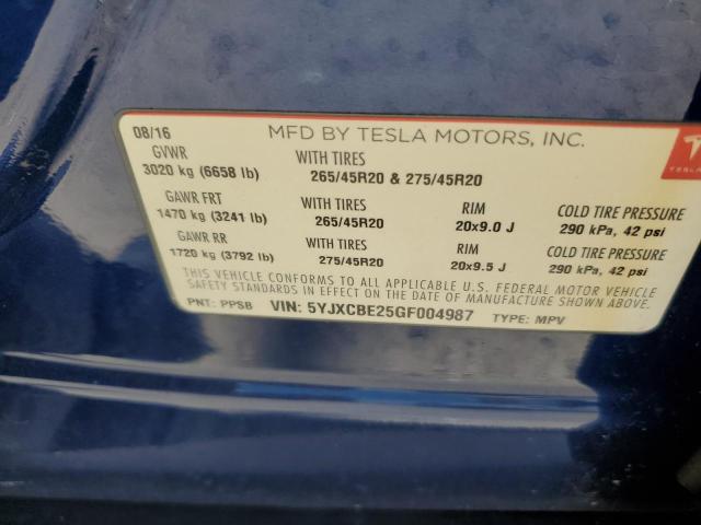 2016 Tesla Model X VIN: 5YJXCBE25GF004987 Lot: 59705104