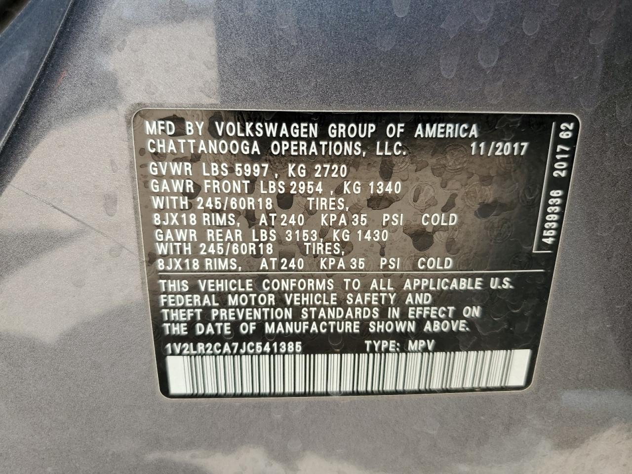 1V2LR2CA7JC541385 2018 Volkswagen Atlas Se