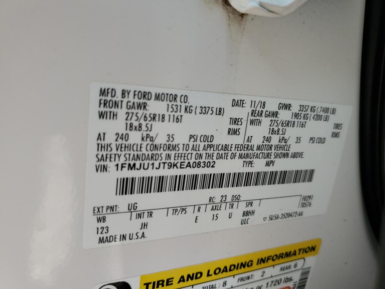 1FMJU1JT9KEA08302 2019 Ford Expedition Xlt