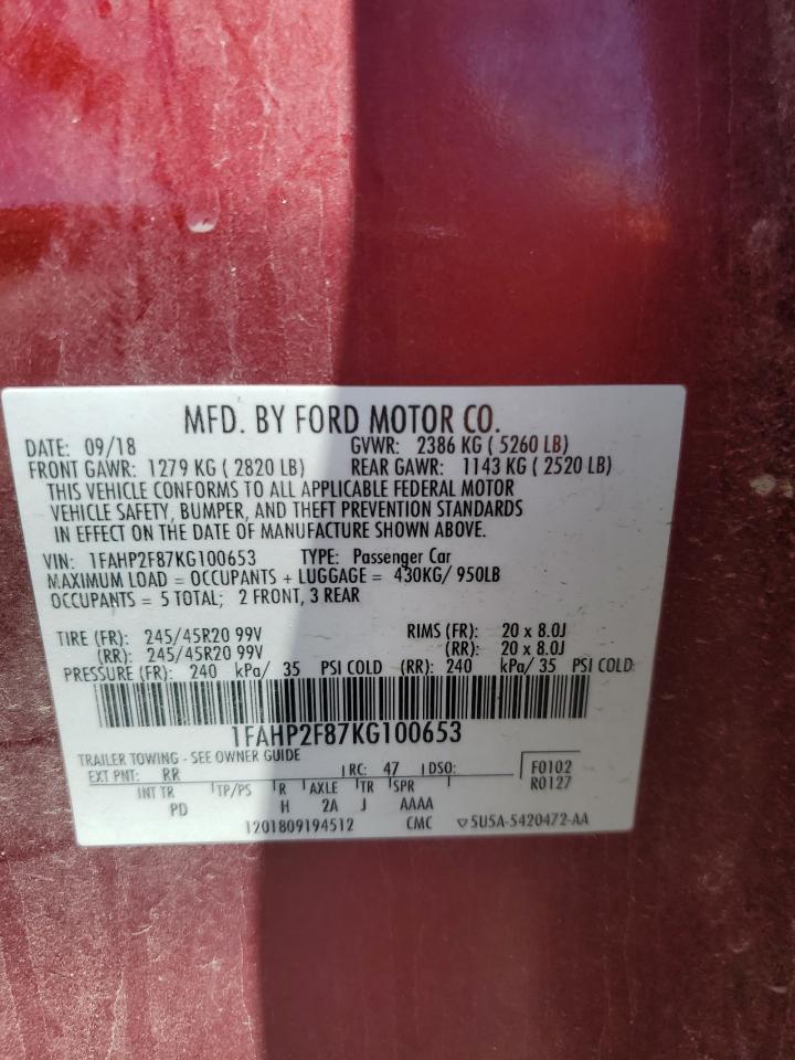 1FAHP2F87KG100653 2019 Ford Taurus Limited