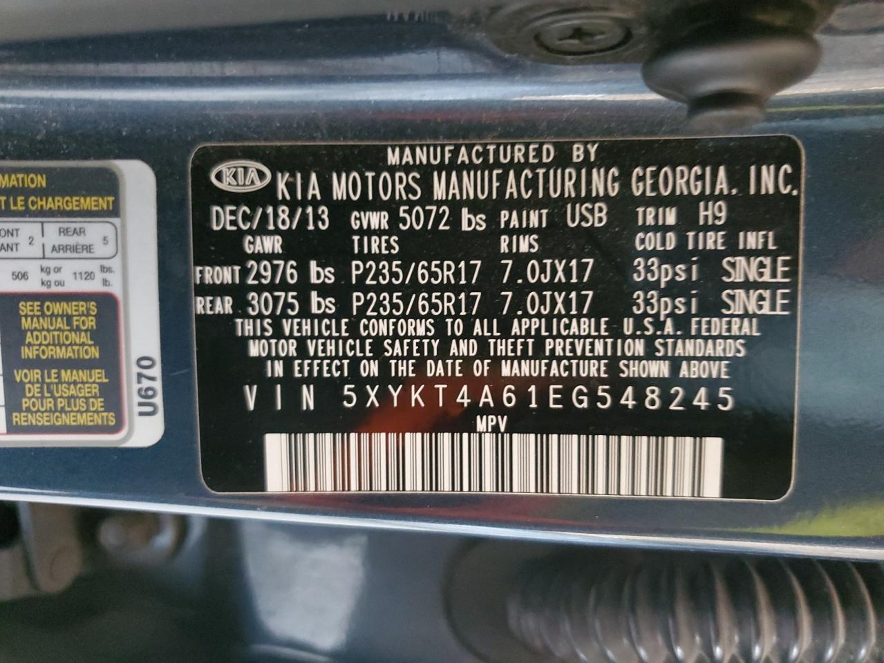 5XYKT4A61EG548245 2014 Kia Sorento Lx