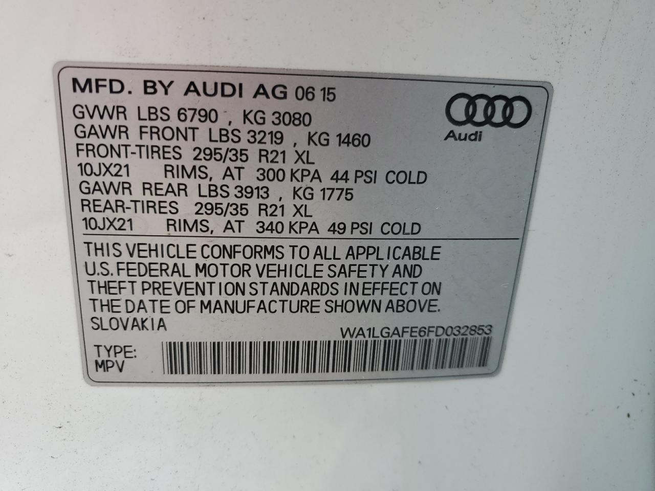 WA1LGAFE6FD032853 2015 Audi Q7 Premium Plus