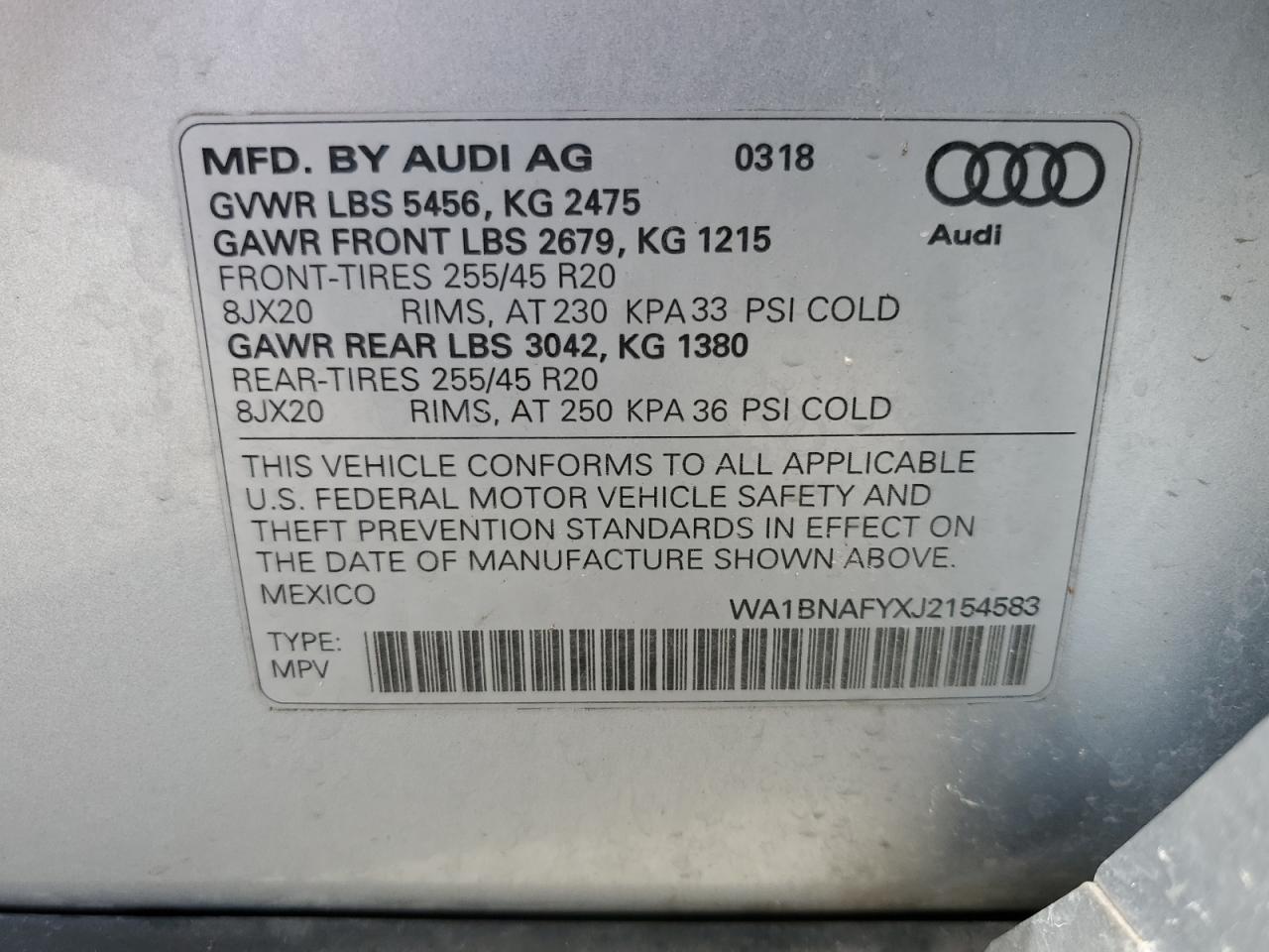 WA1BNAFYXJ2154583 2018 Audi Q5 Premium Plus