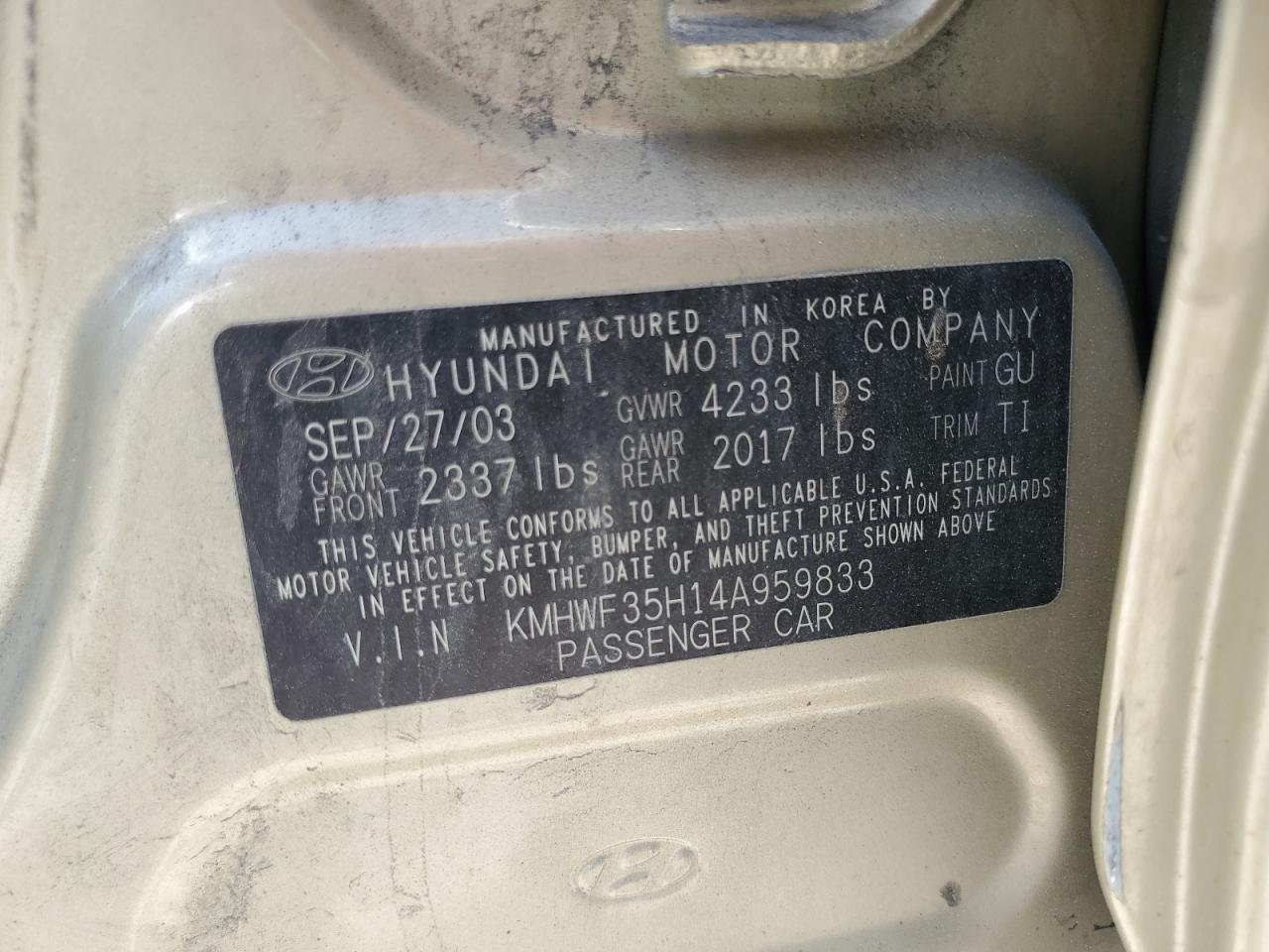 KMHWF35H14A959833 2004 Hyundai Sonata Gls