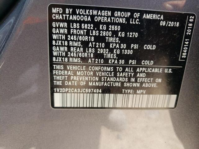 2018 Volkswagen Atlas Se VIN: 1V2DP2CA3JC597494 Lot: 58061954