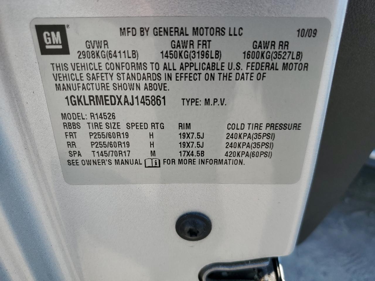 1GKLRMEDXAJ145861 2010 GMC Acadia Slt-1