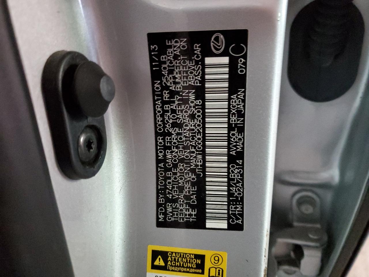 JTHBW1GG0E2050018 2014 Lexus Es 300H