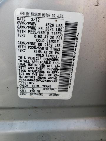 2012 Nissan Rogue S VIN: JN8AS5MV2CW402299 Lot: 57630824